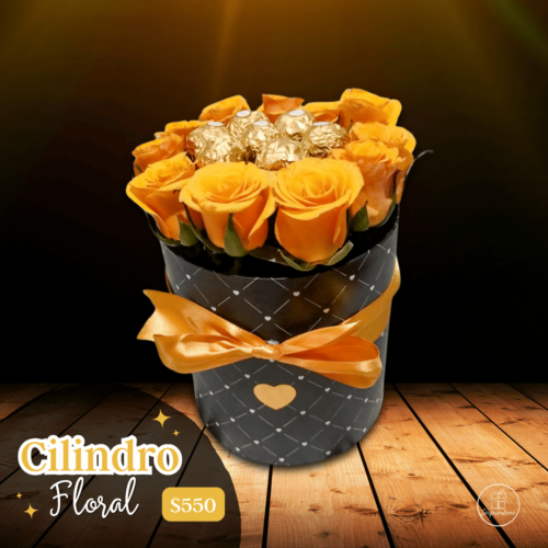 Cilindro de flores y ferreros