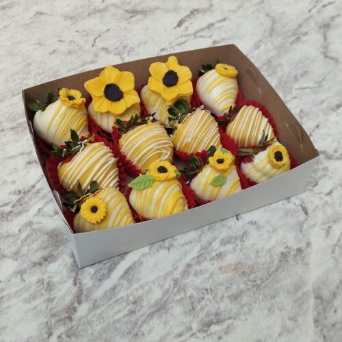 Fresas con chocolate temática flor amarilla